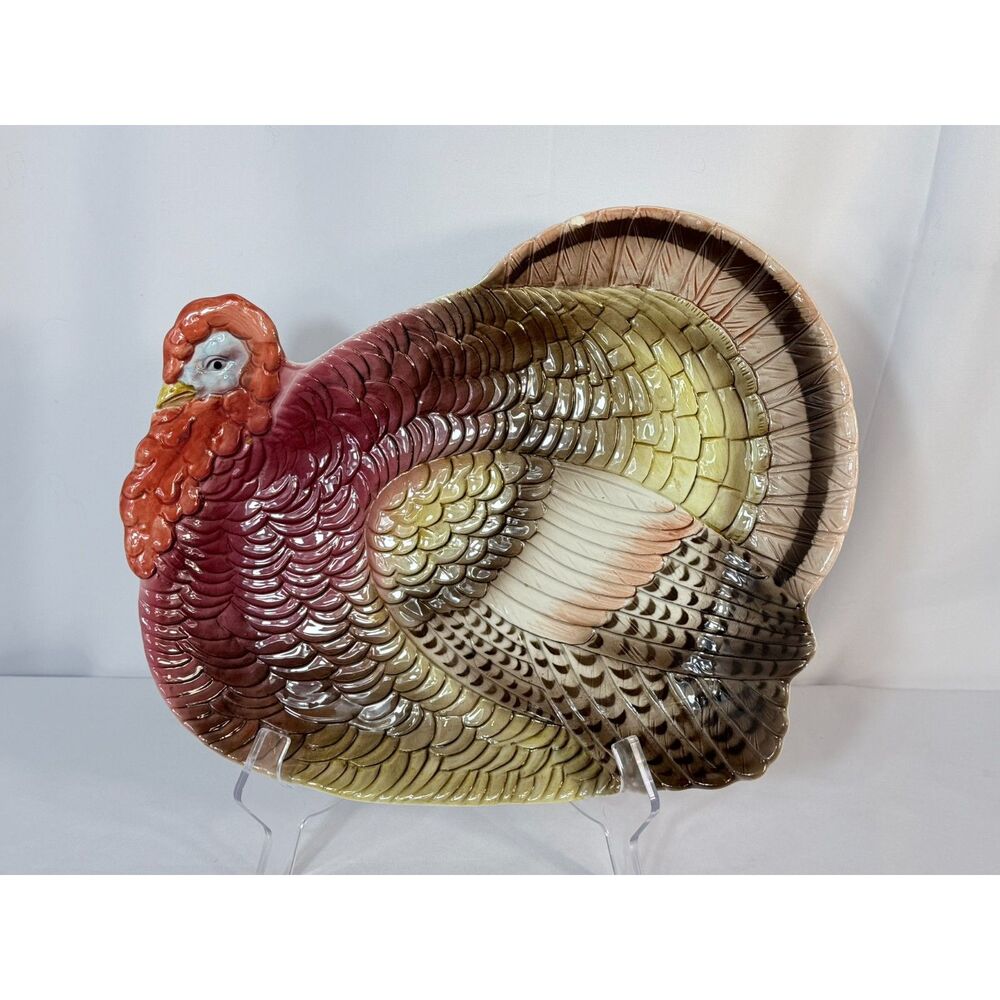 VTG Otagiri Japan Turkey Hand Crafted Serving Platter Thanksgiving Fall Table